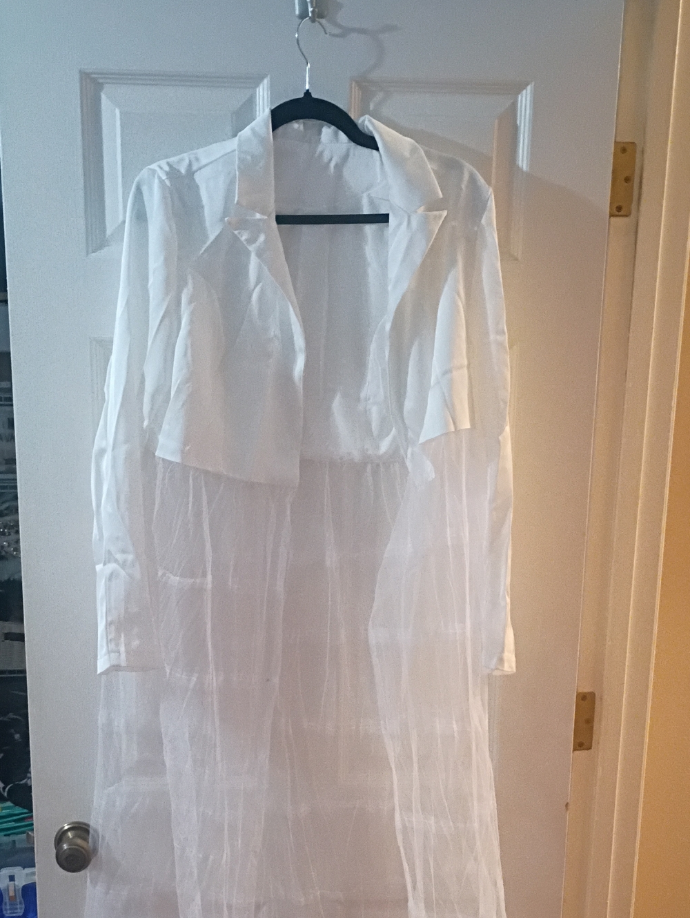 White Sheer Tulle Longline Jacket - Women's Statement Coat